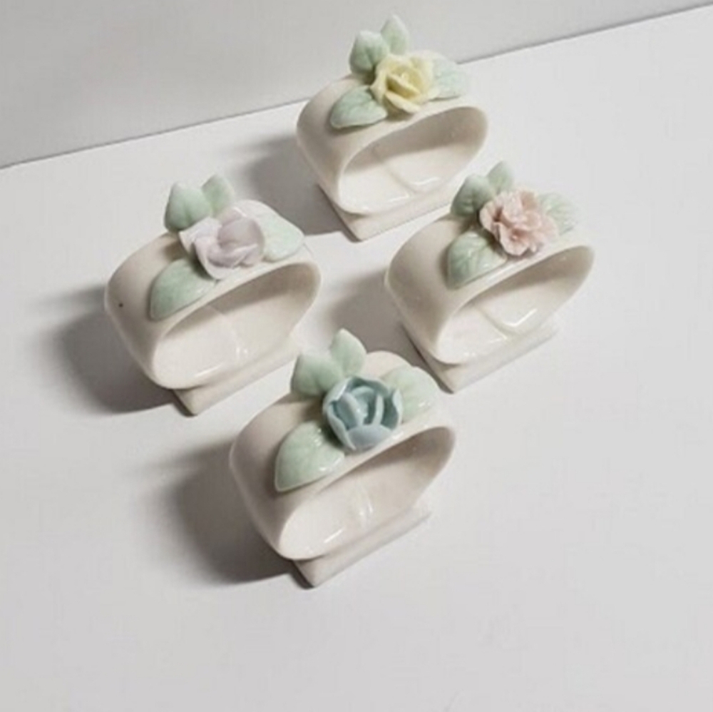 Floral Ceramic Napkin Rings Set